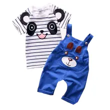 2016 Fashion Baby Boy Girl Clothing Sets Cotton Overalls Cartoon Tops T shirt +Jumpsuits Romper Set Kid Clothes Outfits Suit