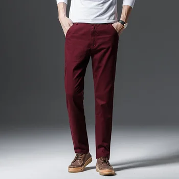 

2019 New Design Casual Men Pants Cotton Slim Pant Straight Trousers Fashion Business Solid Khaki Black Pants Men Plus Size 38