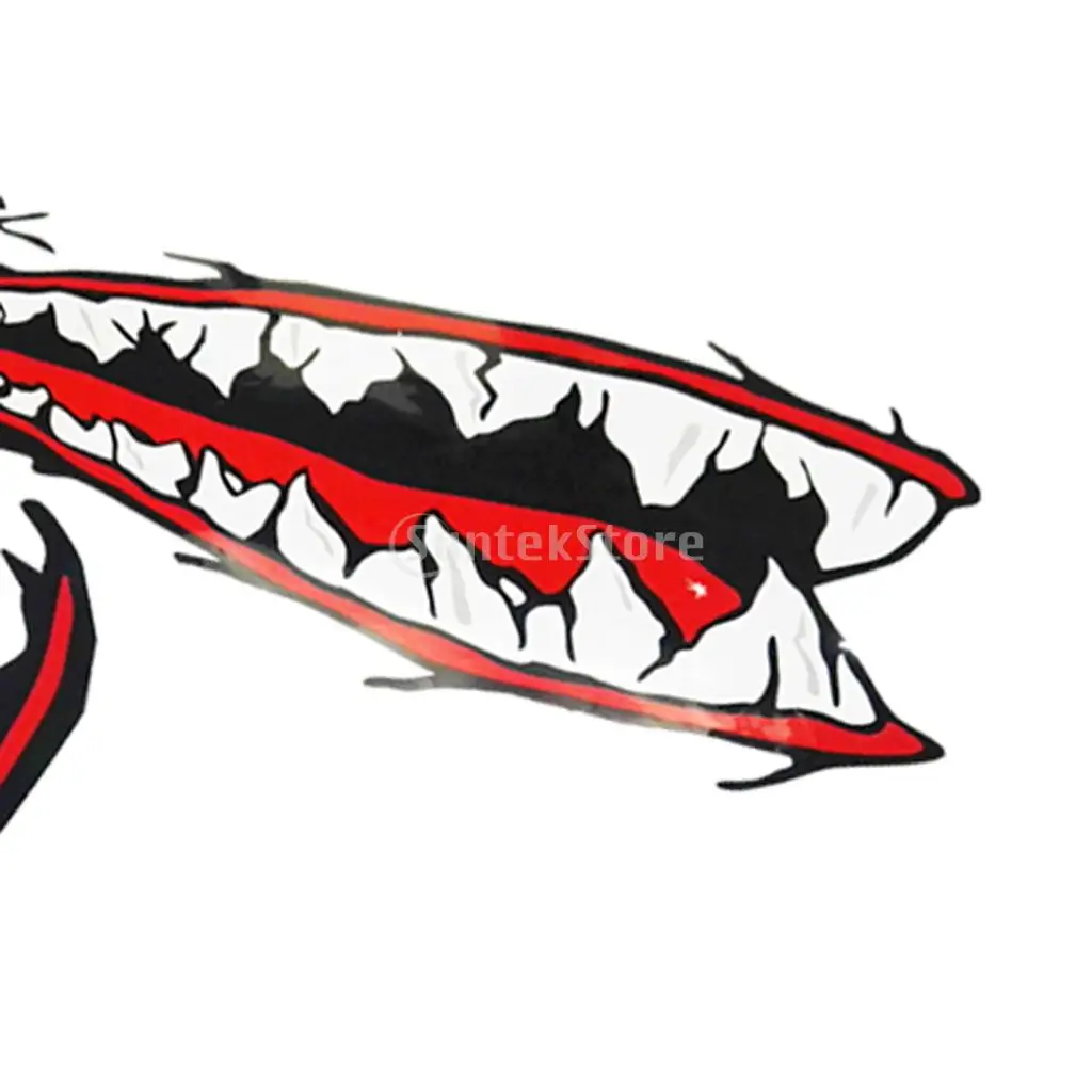 2 Pieces Vinyl Shark Teeth Mouth Stickers Decal with Floating Keyring for Boating Yachting Marine Kayak Canoe Fishing Raft