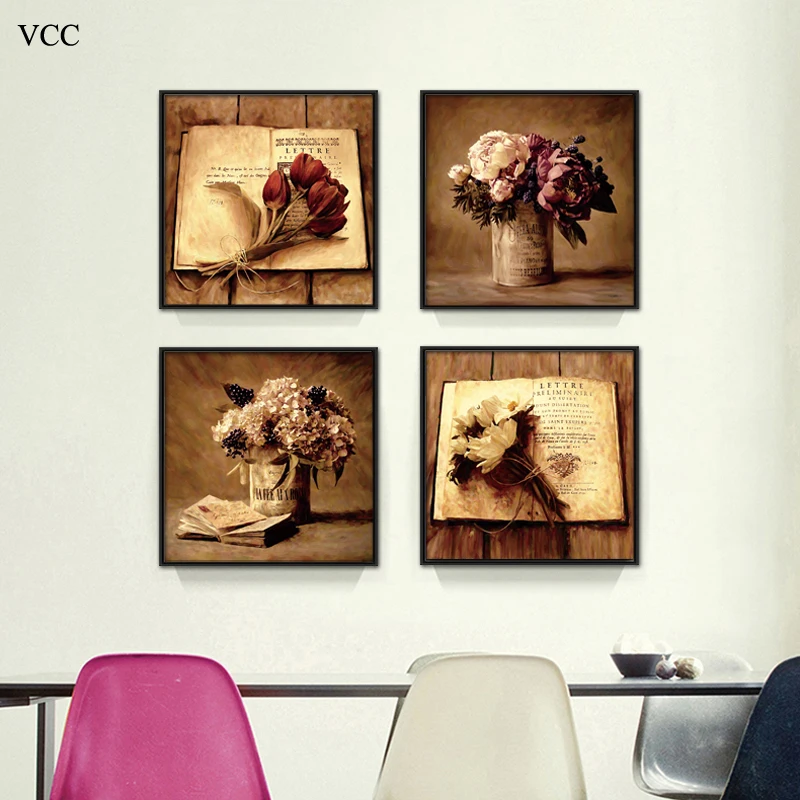 

Book Flower Art Print Paintings On The Wall Art Canvas Painting Poster Picture,Wall Picture for Living Room, Home Decor
