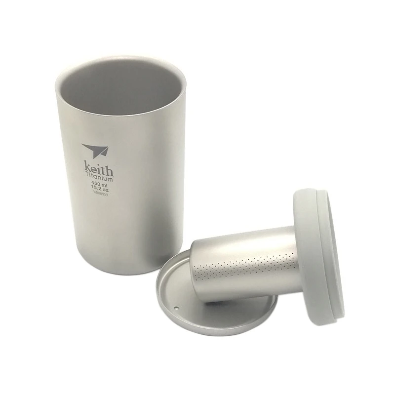 Keith 450 mL taza de titanio con infuser del té acampar al aire libre cafetera titanio colador para taza y la tetera ti3521