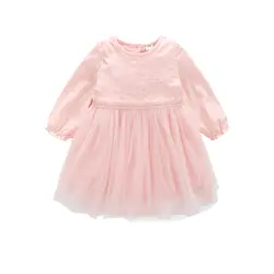 Принцессы Детская одежда розового цвета одежда с длинным рукавом Детское платье хлопок Повседневная Одежда для новорожденных Детские