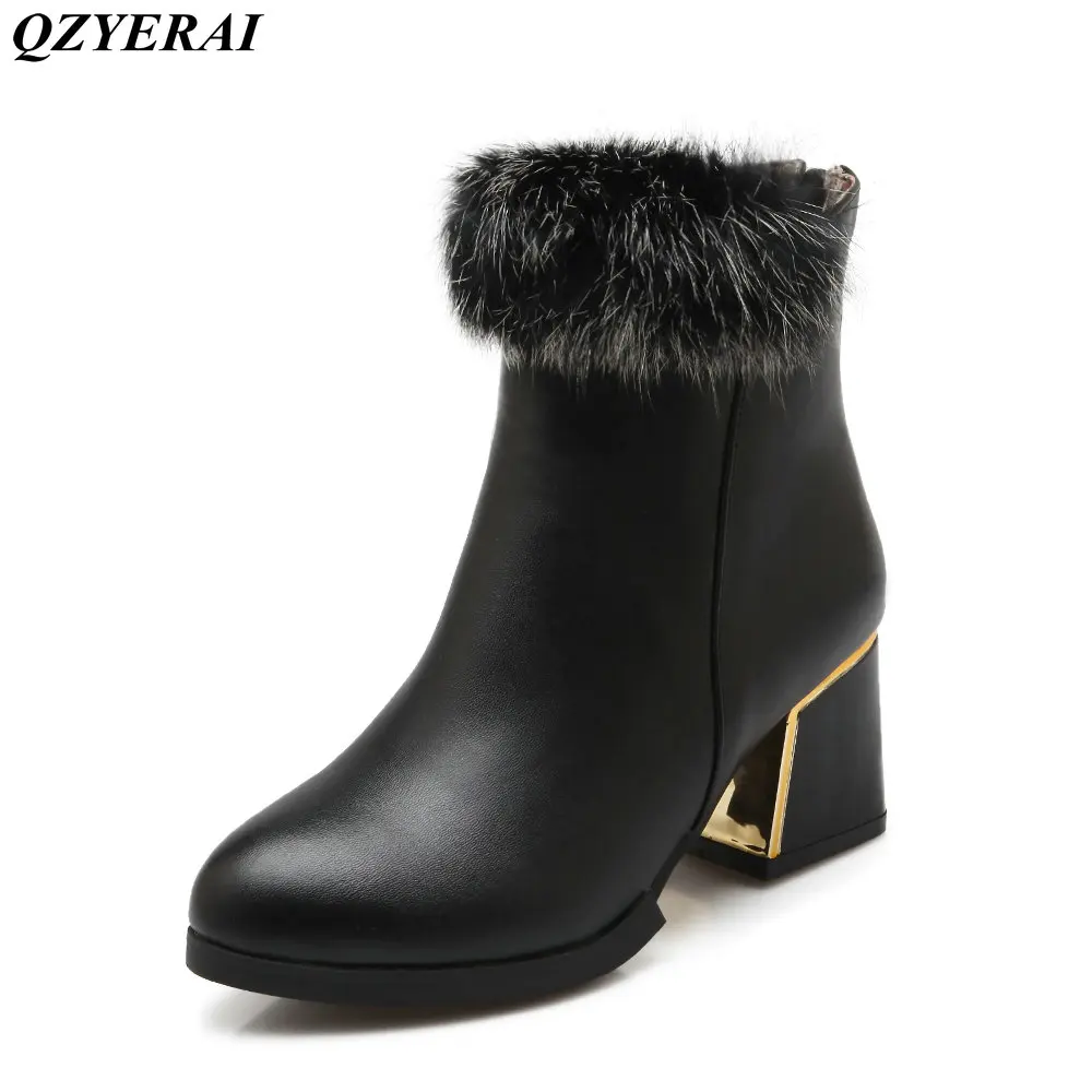 

QZYERAI New arrival winter fur one body rabbit hair female boots Martin boots warmth leisure youth women's shoes Fur one