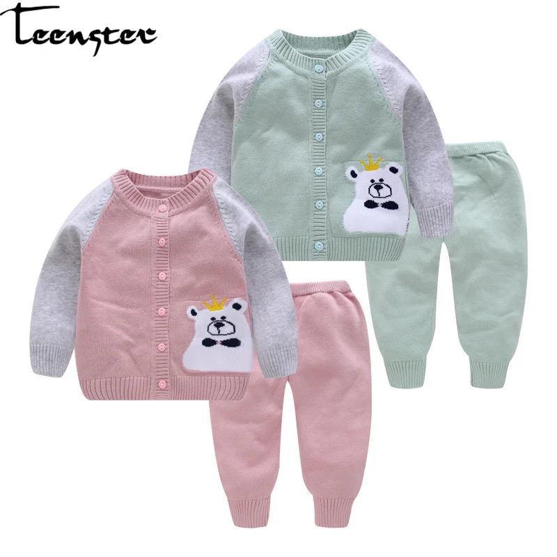 

Newborn Boy Clothes Autumn Winter Sweater Cardigan&pants Twins Baby Girl Outfit Little Kids Clothing Set Bear Embroidery