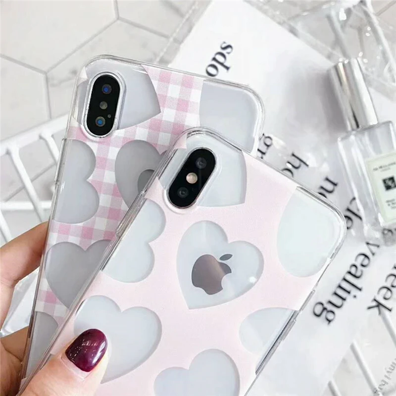 

Cute Love Heart Phone Case For iphone 7 Plus Case For iphone 6S 6 7 8 Plus X Cases Ultra thin Soft TPU Clear Cover Cartoon Capa