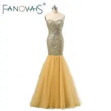 2017 Luxury Gold Evening Dresses Full beads Mermaid Evening Gowns Vintage Evening Party Wear Prom Party Dress vestido de festa