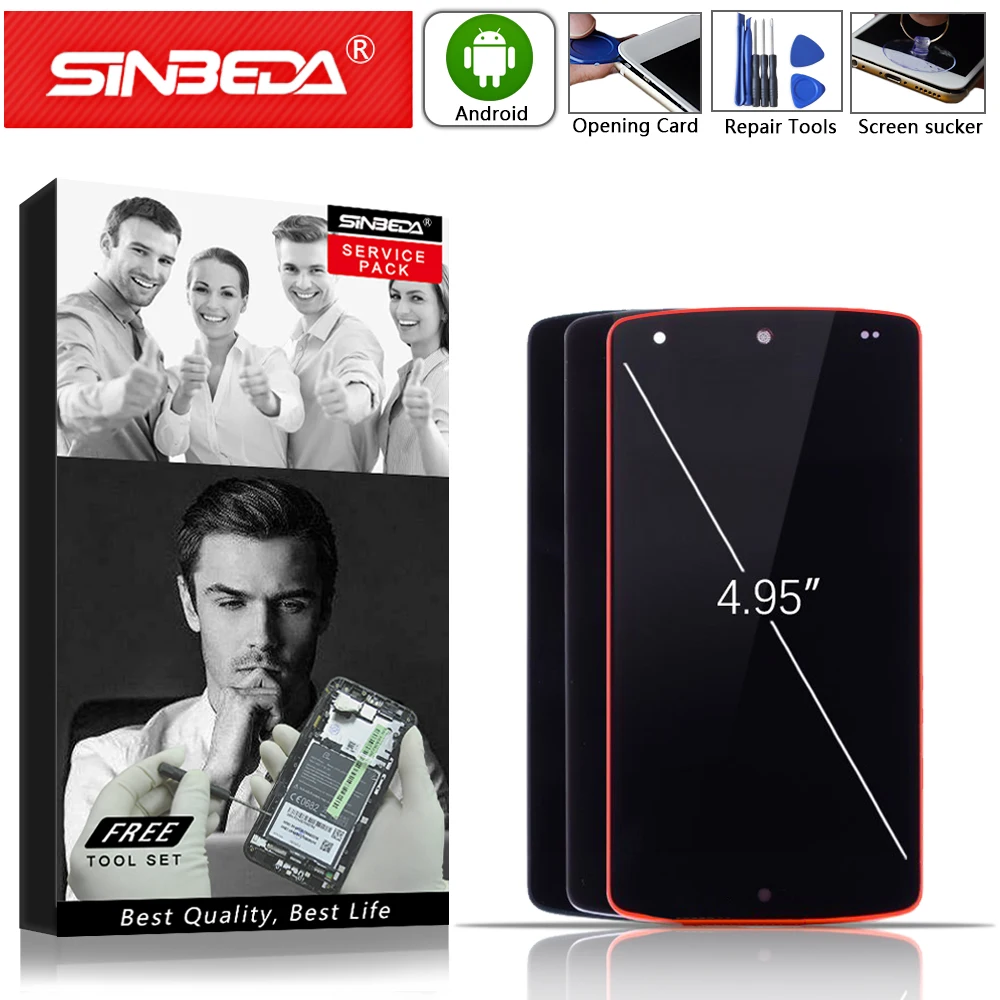 

4.95"Sinbeda For LG Nexus 5 LCD Touch Screen with Frame Digitizer Replacement For LG D820 LCD For LG Nexus5 Display D821 D820 @