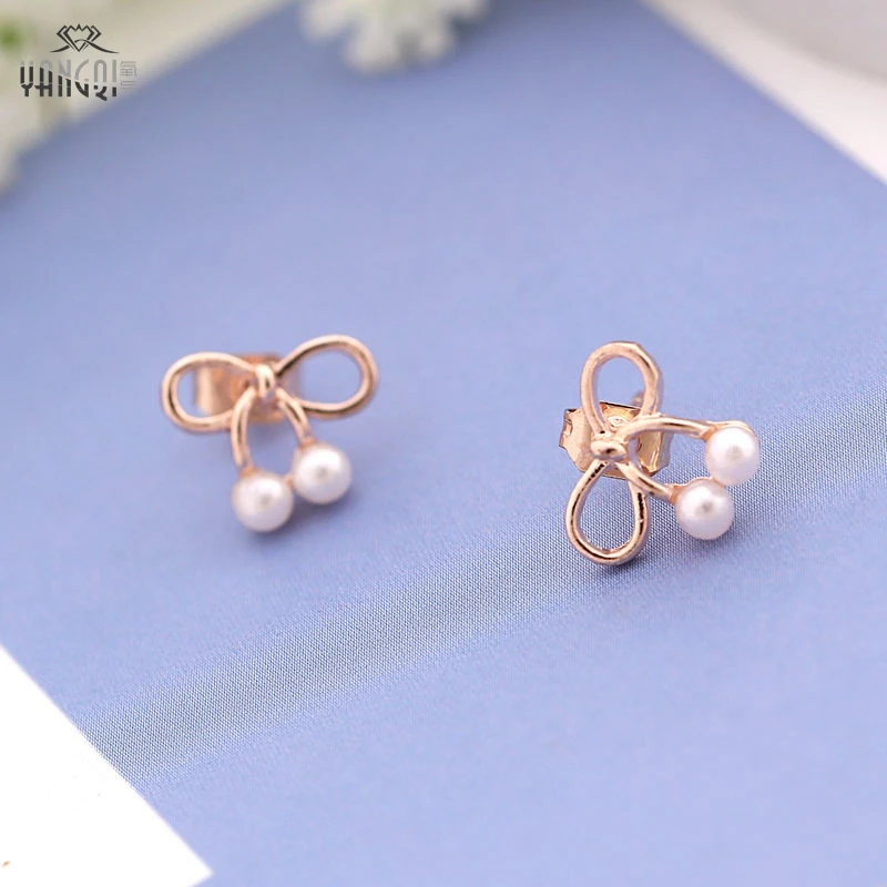 

Girls Christmas Gifts Gold Color Bowknot Cherry Stud Earrings Mujer Office Style Simple Earrings Boucle D'oreille