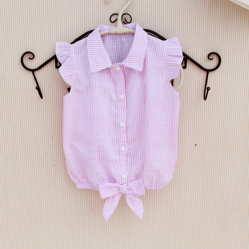 Блузки для девочек-подростков розовые рубашки в полоску для школьников, школьная форма, хлопковые повседневные топы для малыша 18 M 24 M 4 6 8 10 12 14 лет - Цвет: Розовый