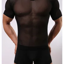 Сексуальная мужская перспективная футболка с короткими рукавами, шорты, чистая пряжа, прозрачная, тонкая, облегающая, черная, белая