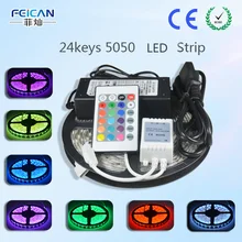 5M/Roll 60LED/m RGB LED Strip SMD5050 24Key IR Remote Controller 12V 6A Power Adapter Flexible Led Light Home Decoration Lamps