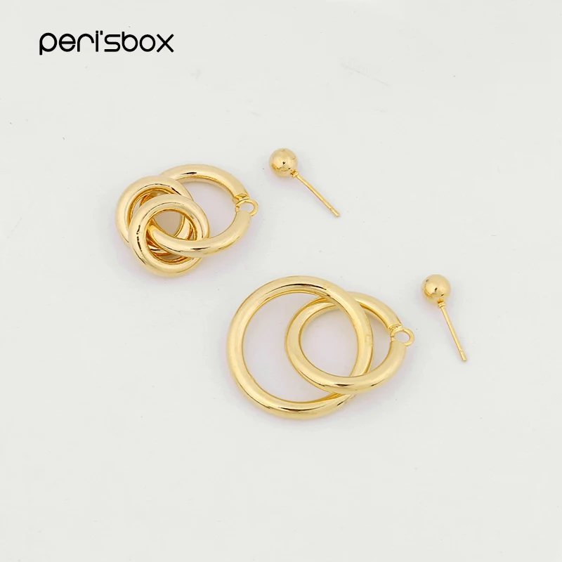 Женские асимметричные серьги кольца Peri'sBox золотого и серебряного цвета