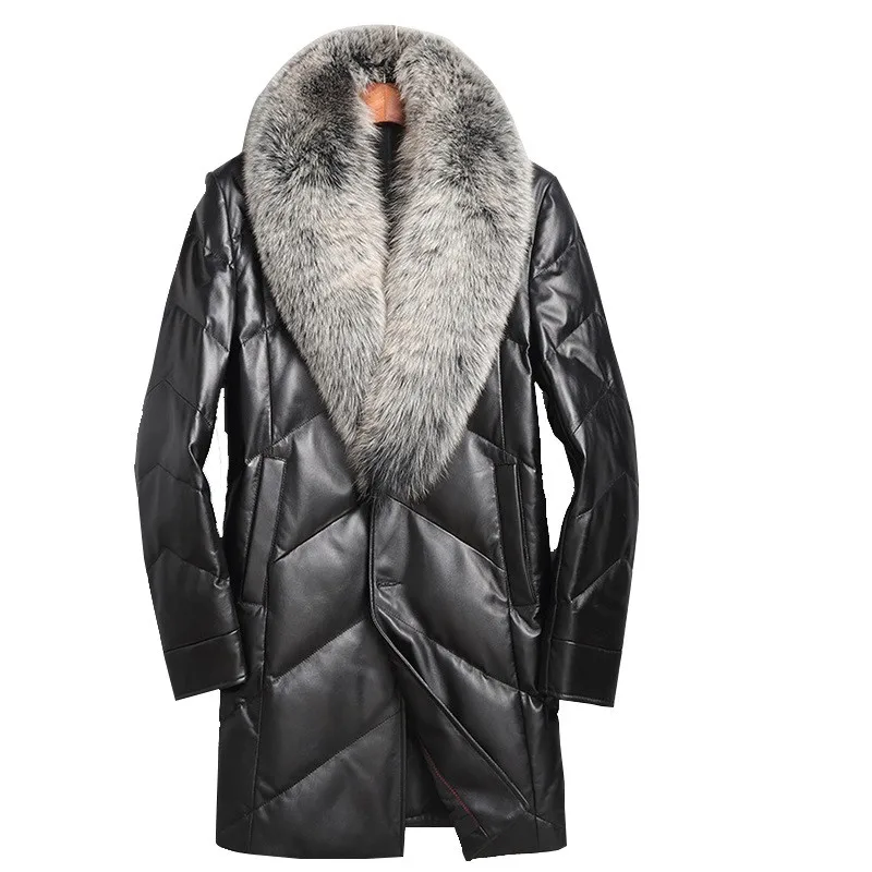 Зимнее Мужское пальто с воротником из лисьего меха, куртка из натуральной овчины, мужские куртки, роскошный толстый теплый пуховик, Jaqueta Masculina