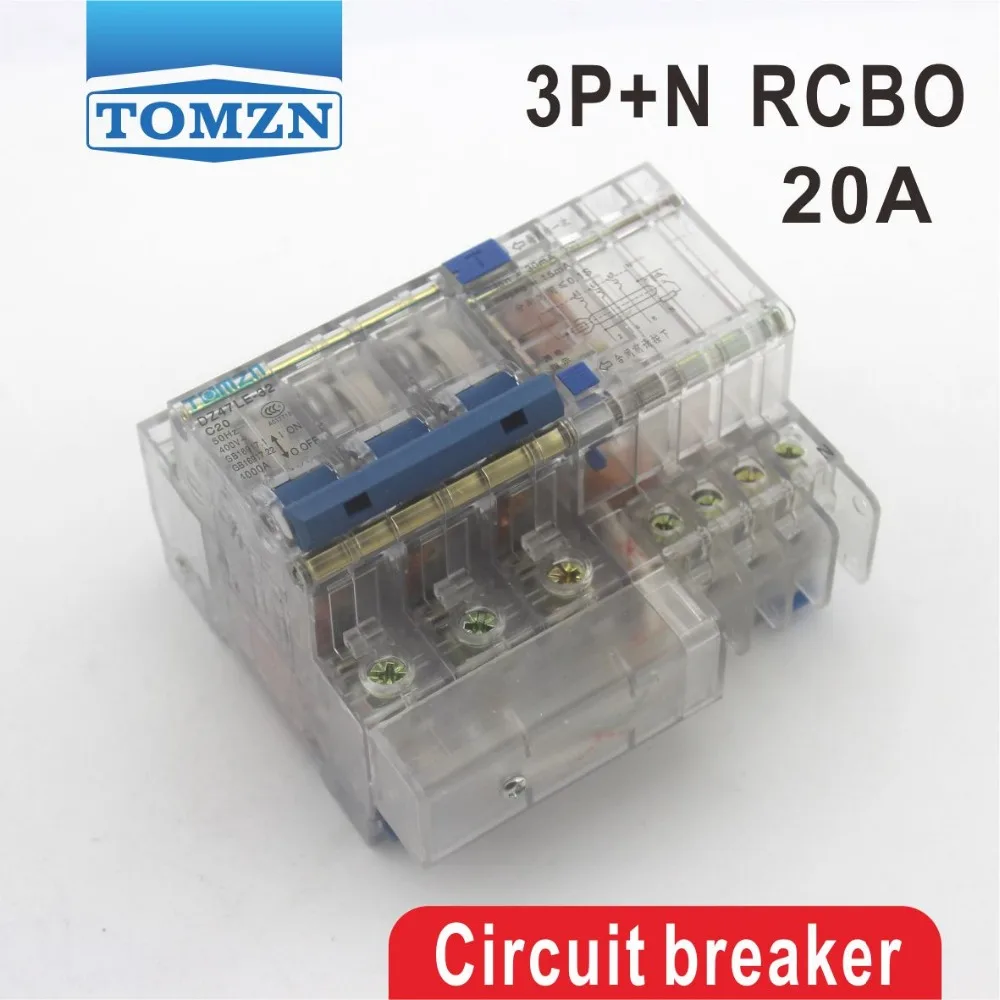 

DZ47LE 3P+N 20A 400V~ 50HZ/60HZ Residual current Circuit breaker with over current and Leakage protection RCBO