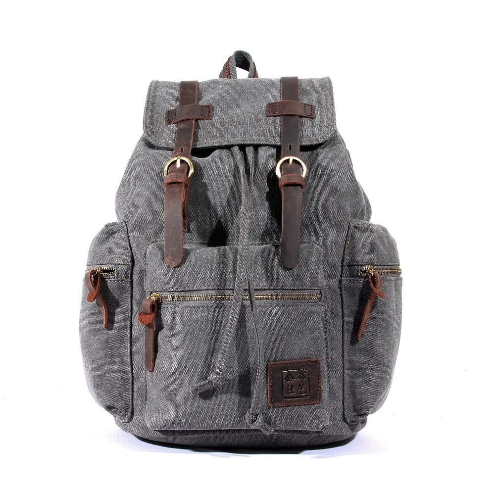 

YISHEN Vintage Leather Military Backpacks Men Women School Backpack Men Travel Bag Big Canvas Backpack Large Capacity Bag MS6877