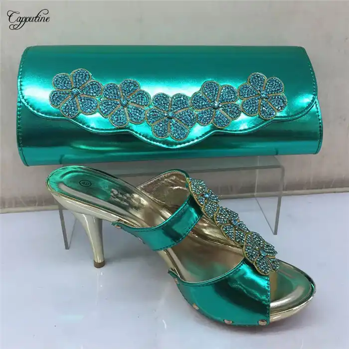 teal high heel shoes