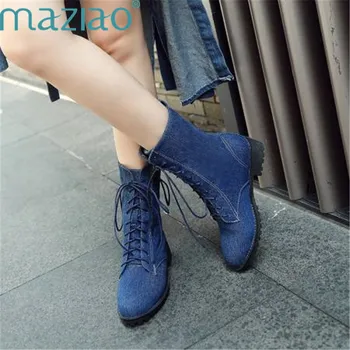 

Winter Boots Women Round Head Cross Straps Low Heel Shoes Retro Style Gladiator Ankle Boots for Women 2018 MAZIAO