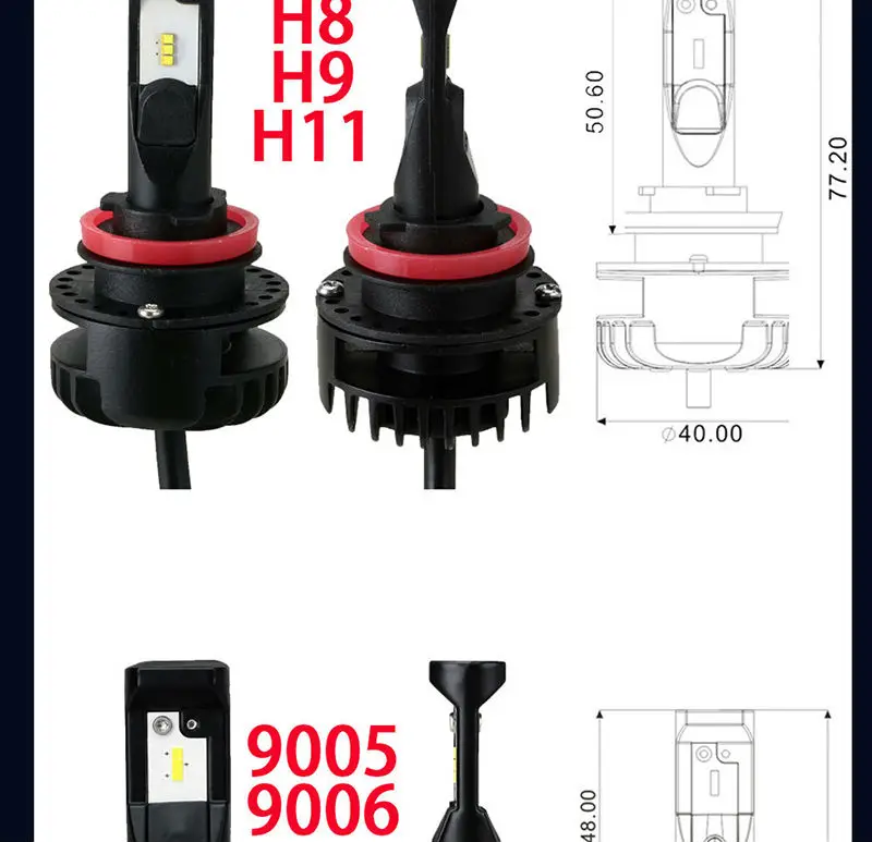 Super Bright DSS V7 H1 H4 9003 H7 H8 H9 H11 H16 9005 9003 HB3 HB2 Led Headlight Bulb Fog 6000K 12V 24v Automobile Headlamp Front Bulb Fanless upgrconversion kit upgrade kit light Source  (8)
