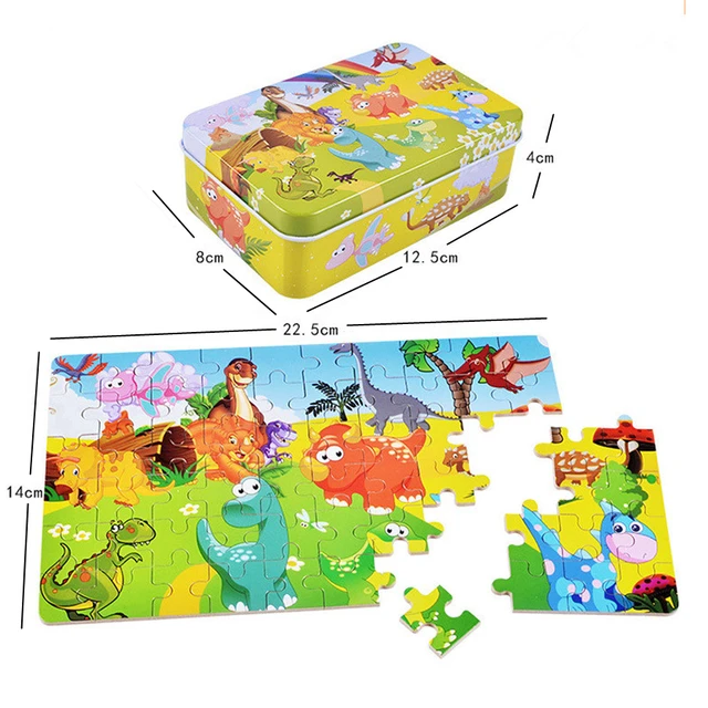 60 Pieces Puzzle Wooden Cartoon Animal  Wood with Iron Box Kids Baby Early Educational Learning Toys for Children 4