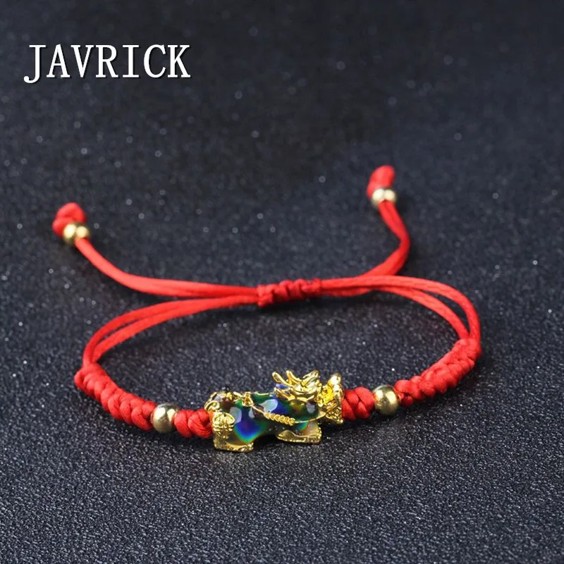 

Pi Xiu Charm Color Change Temperature Kabbalah Red String Braided Mood Bracelets