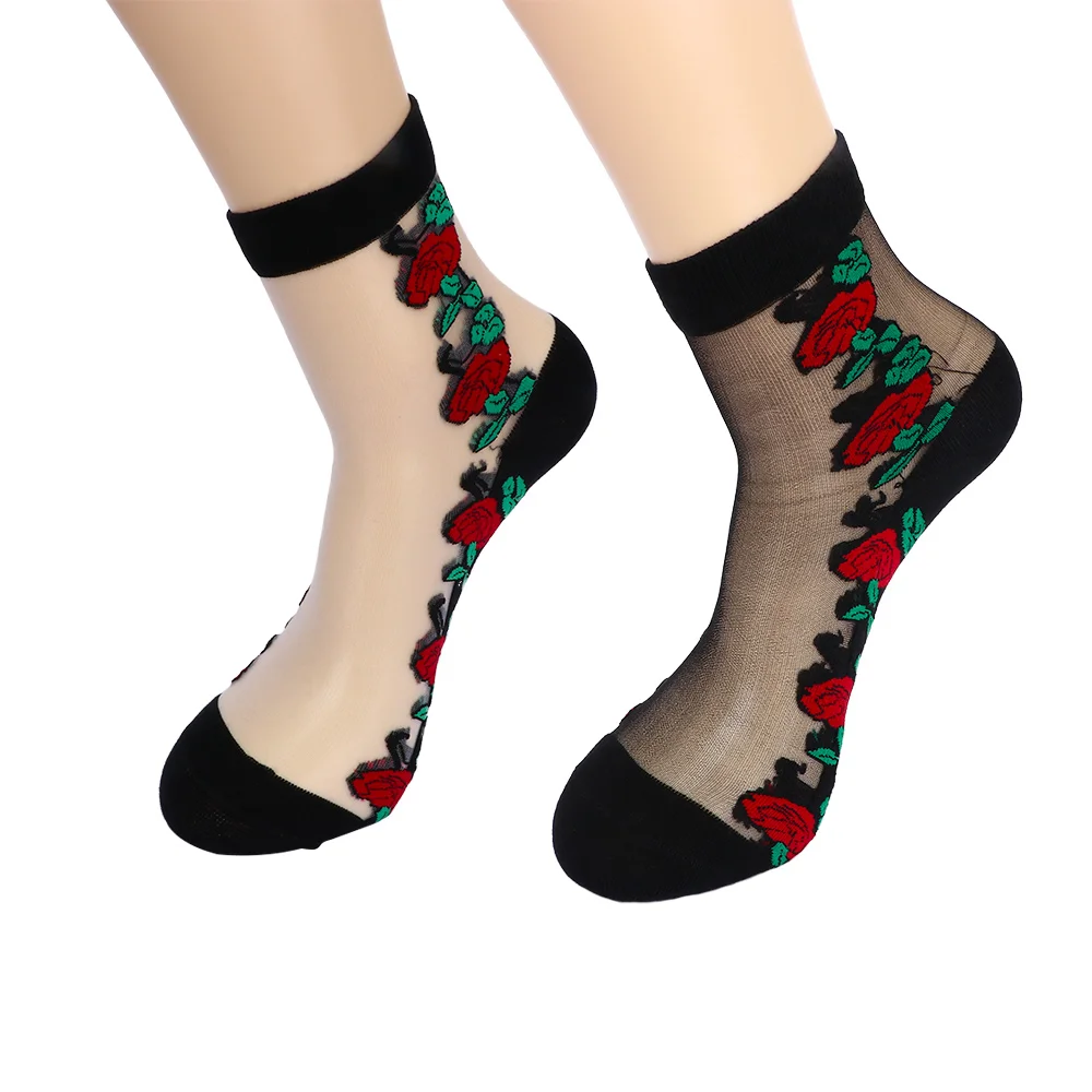 Ultrathin Transparent Beautiful Crystal Lace Elastic Floral Short Socks Fashion Ultrathin Transparent Beautiful Crystal Lace Elastic Floral Short Socks Fashion