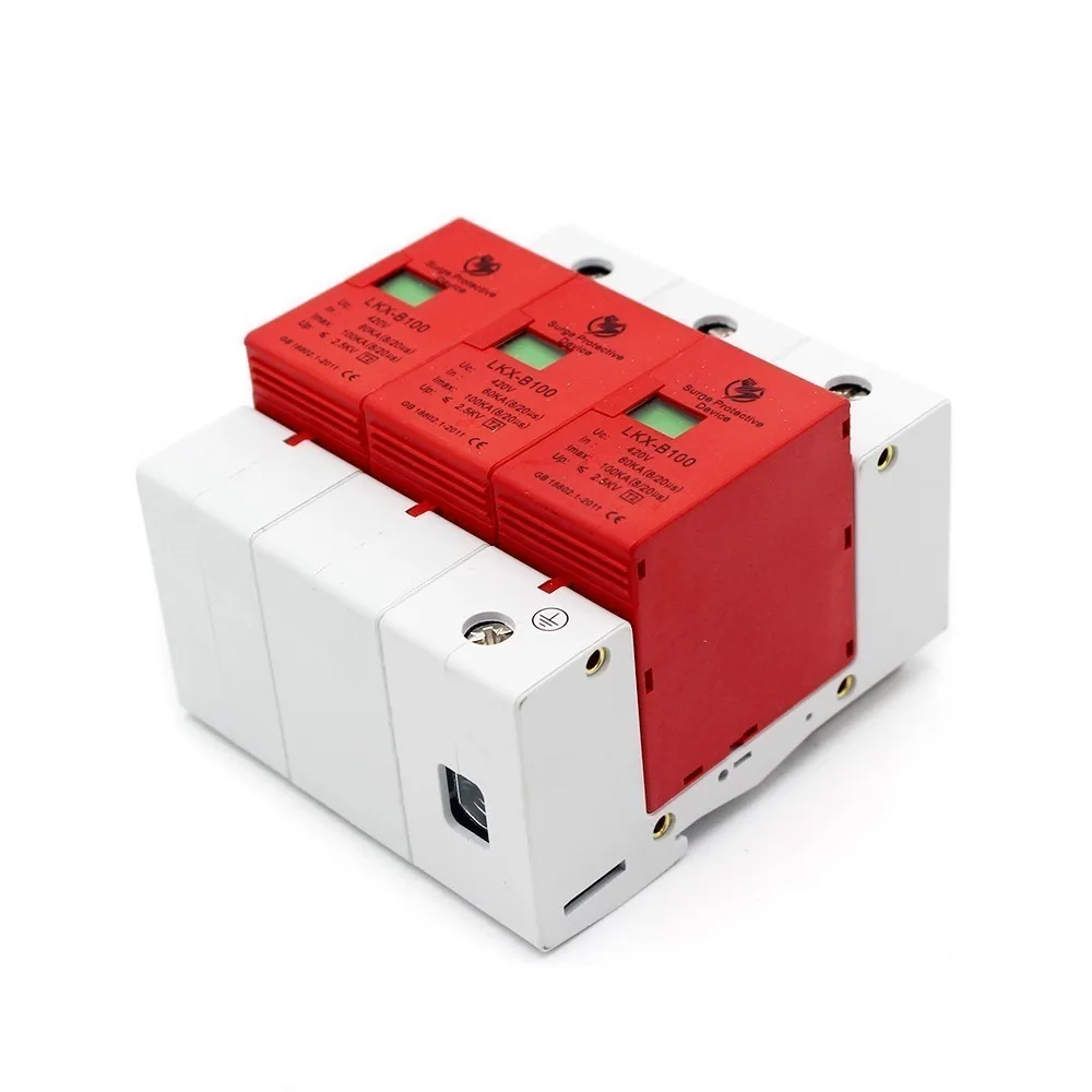 B100 3P 60KA ~ 100KA 275V AC 2P + N SPD дом Защита от перенапряжения защитное Низковольтное