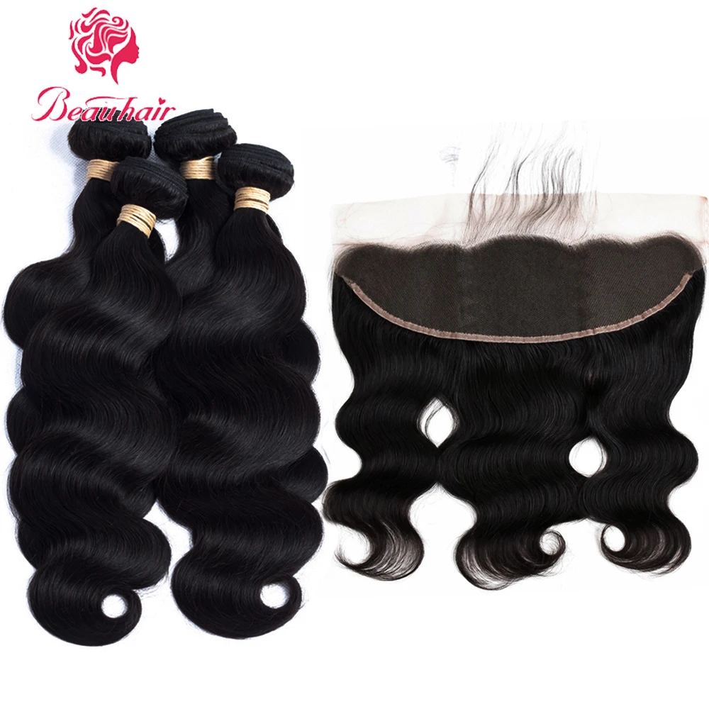 Beauhair 13*4 Lace Frontal Closure With Bundles Non-Remy Malaysian Body Wave Human Hair 4 Bundles With Frontal Closure free part Beauhair 13*4 Lace Frontal Closure With Bundles Non-Remy Malaysian Body Wave Human Hair 4 Bundles With Frontal Closure free part