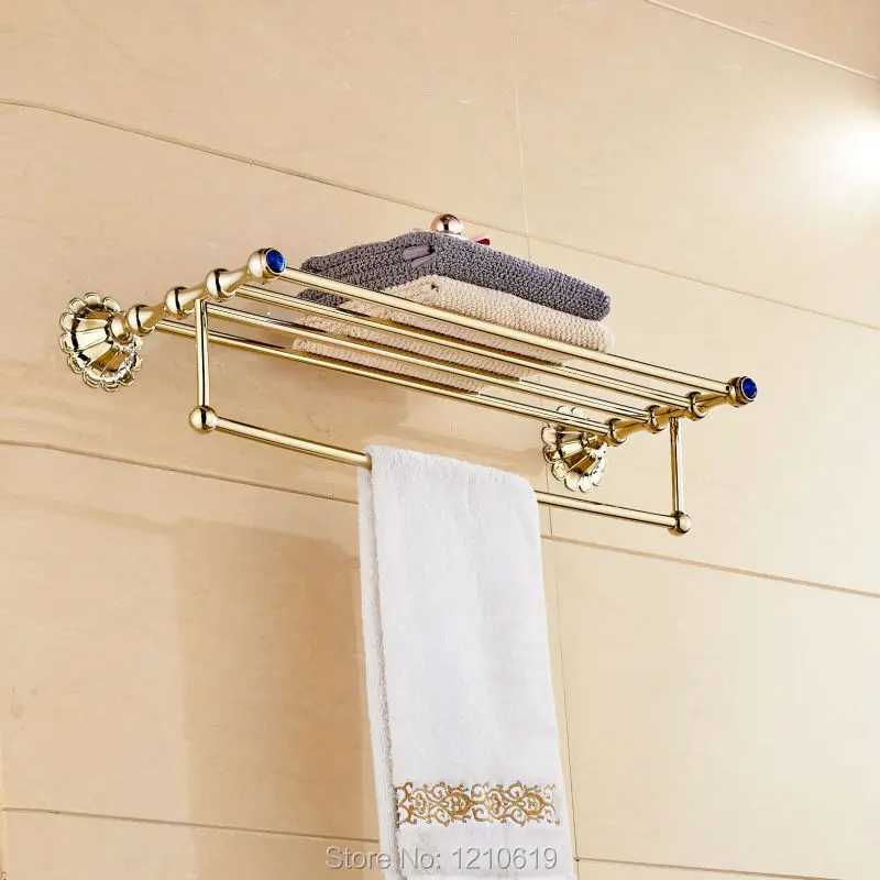 Европейский стиль банное полотенце держатель w/полотенце бар золотая пластина кристалл вешалка для полотенец полка настенный