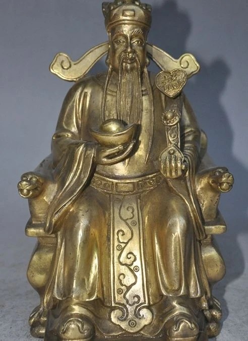

8" china brass yuanbao ruyi God wealth Fortuna Jambhala Mammon Buddha statue