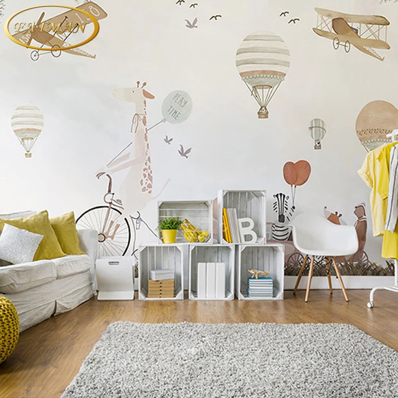 Custom 3D photo wallpaper cartoon hand painted hot air ...