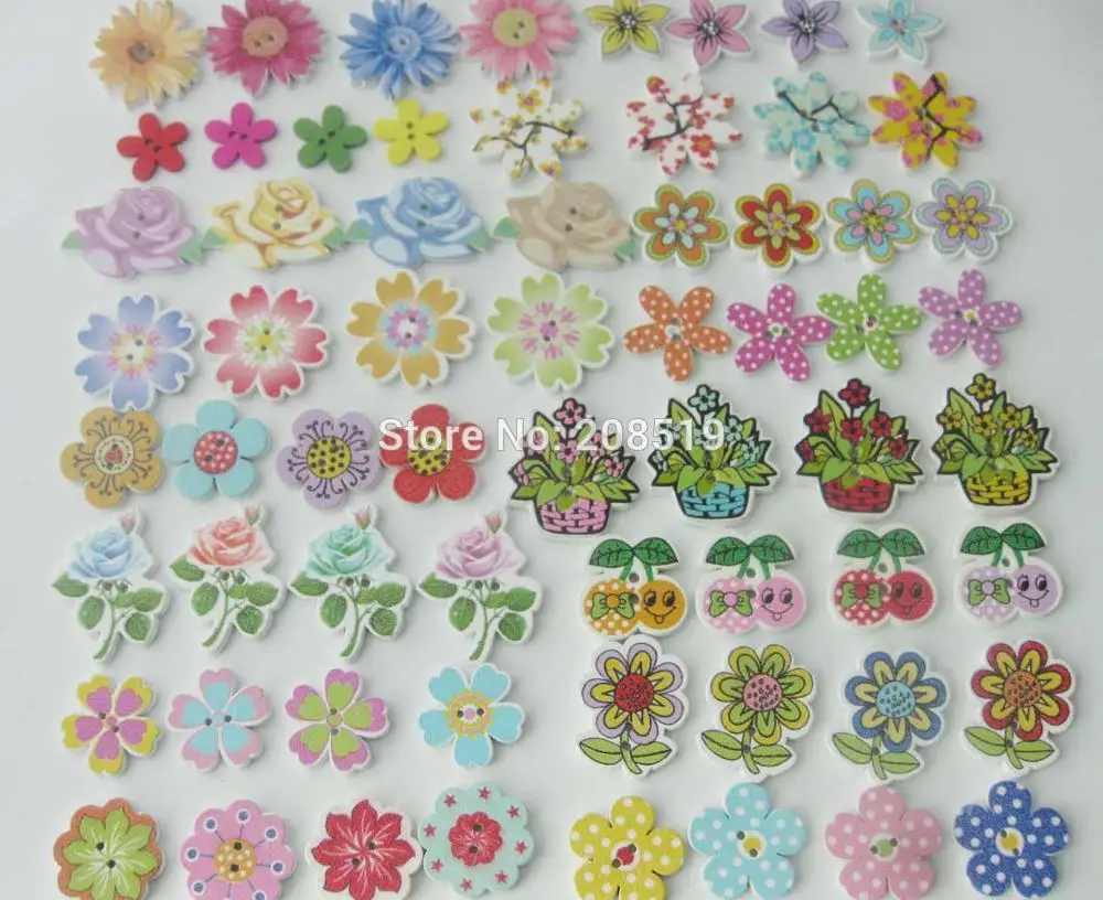 

WBNSAA Different shape flower buttons for scrapbook decorative Multicolors 200 pieces flatback wood button