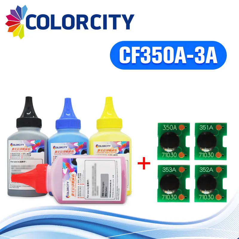 40 г/флакон CF350A - CF353A 130A совместимый с порошком тонера + чип сброса для HP Pro MFP M176n M176