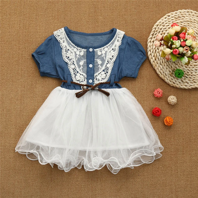  Baby Girls Summer Dress 2019 Toddler Baby Girls Denim Dress Lace Princess Tutu Dress Tuller Clothes Newborn Baby Clothe V8@ (2)