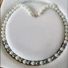 Женское классическое ювелирное ожерелье 8 мм круглый шарик серое белое Смешанное натуральное Южное море Жемчужное ожерелье 18 ''45 см