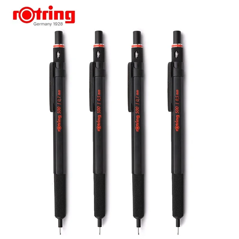 Механический карандаш Rotring 500 0,5 мм/0,7 мм, черный высококачественный пластиковый держатель для ручек, металлическая ручка с накаткой, автоматическая ручка для карандашей