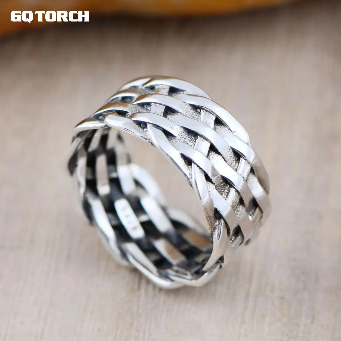 Genuine 925 Sterling Silver Rings For Women And Men Braided Ring Vintage Punk Fine Jewelry