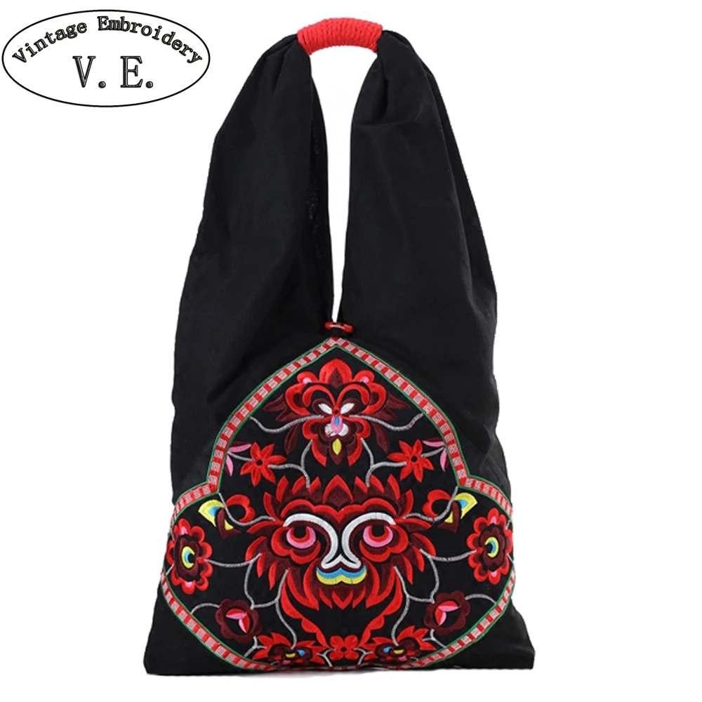 

Ethnic Women Handbag National Embroidery Bags Large Capacity Shoulder Bag Canvas Retro Female Totes Girl Big Shopping Travel Bag