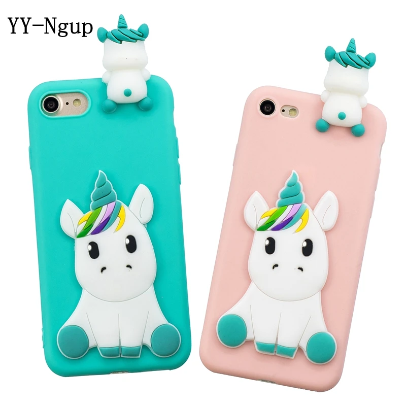 Case on for iPhone 5 5s se iPhone 7 Covers 3D Unicorn Silicon Case for Coque iPhone X 6 6S 8 Plus Phone Case Capinha Funda Women