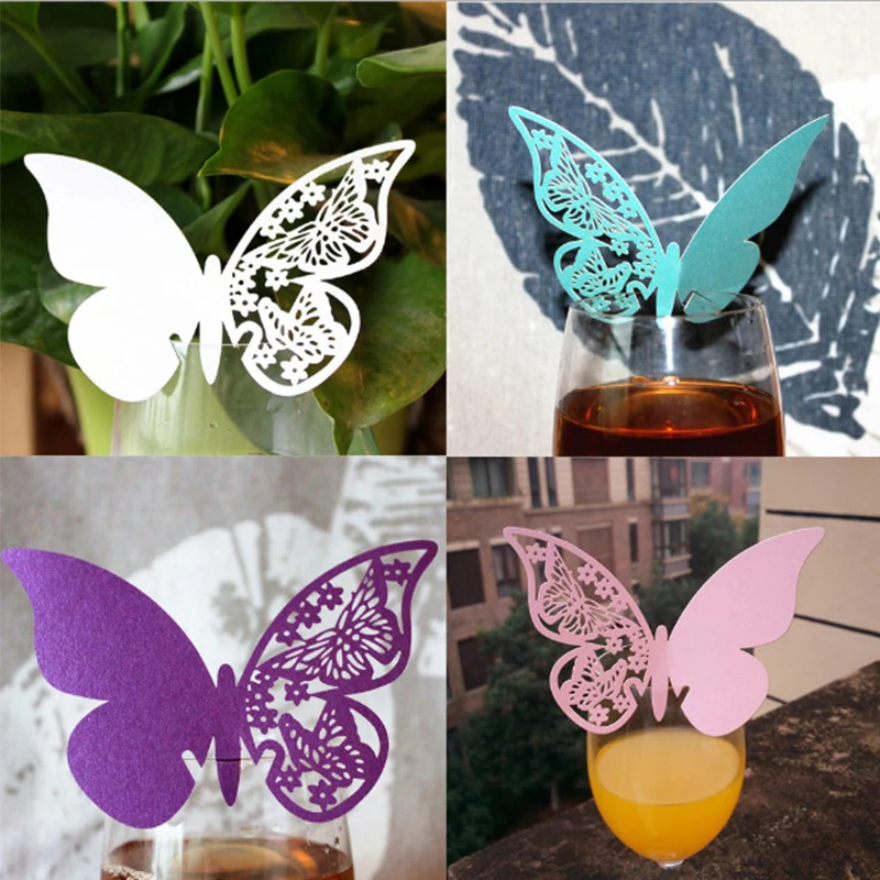 50pcs/lot Paper Butterfly Place Card CupTable Mark Wine Glass Wedding Party Dec