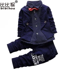 Комплекты детской одежды весенне-осенние спортивные костюмы для маленьких мальчиков, детские костюмы джентльмена с длинными рукавами Детская рубашка+ штаны комплекты одежды для мальчиков из 2 предметов