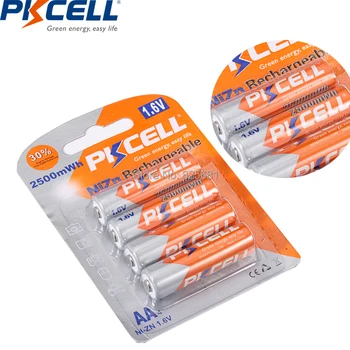 

4Pcs 1Card PKCELL Battreia aa 2500mWh NIZN AA Rechargeable Battery 1.6V highest 1.8v Battery Less Pollution High Efficiency