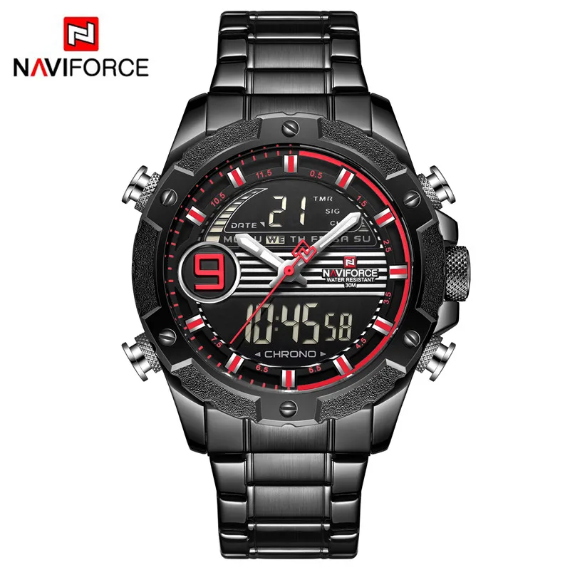 NAVIFORCE часы Мужские лучший бренд класса люкс цифровые аналоговые спортивные наручные часы военные из нержавеющей стали мужские часы Relogio Masculino 9146 - Цвет: NA914604 without box
