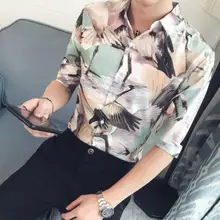 Отпечатано мужская Рубашка с короткими рукавами Рубашки для мальчиков сезон: весна–лето Повседневное Florals Рубашки для мальчиков отложным воротником Подпушка воротник Дизайн Модные мужские Рубашки для мальчиков xxxl