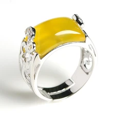 Original 925 silver inlaid natural chalcedony square egg noodle ring Men and women hand jewelry ring silver ring accessories sterling silver inlaid green chalcedony ring silver retro female food