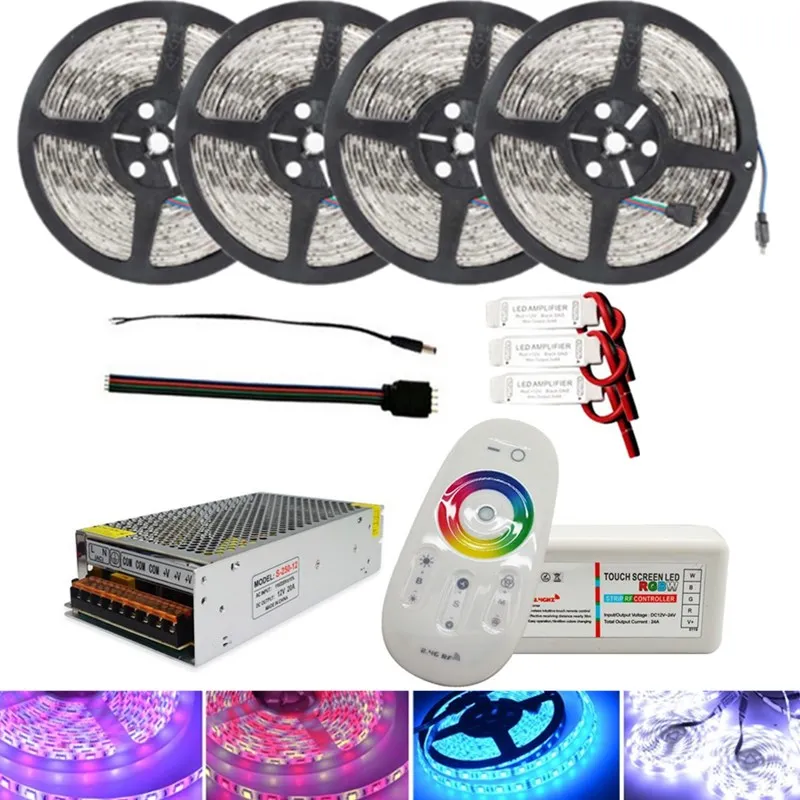 

Smuxi 4Pcs SMD 5050 RGB LED Strip Waterproof 5M 300LED DC 12V RGBW RGBWW Touch Controller Flexible LED Light Strip+3*Amplifier
