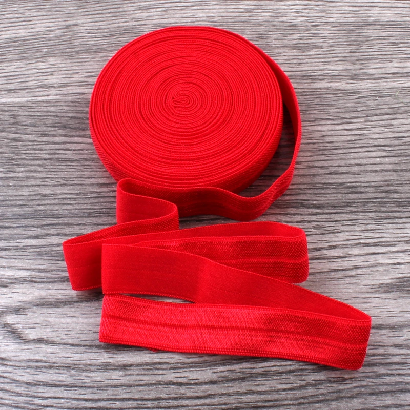 120yards/lot 5/8" (16mm) Red Shiny Solid Fold Over Elastic Ribbon FOE