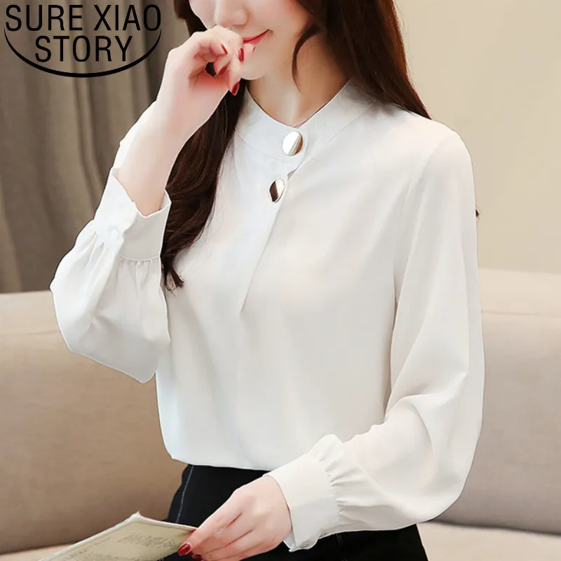 Shirts women 2019 white shirts blouse Solid Stand women long sleeve shirts women's tops blouses shirts  ladies tops 2682 50
