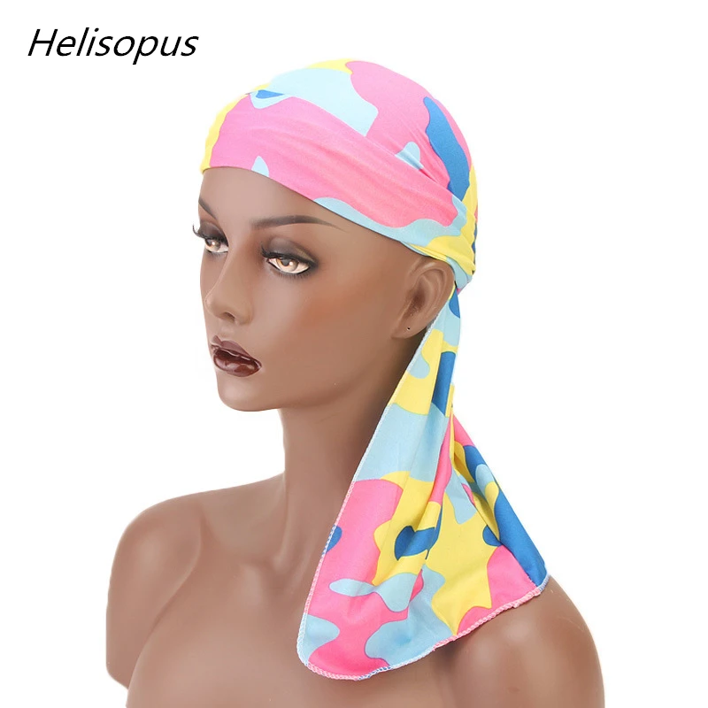 Helisopus модные женские туфли эластичные с камуфляжным принтом Durags бандане длинный хвост пиратская шляпа голову обертывания выпадения волос