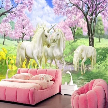 

beibehang 3d wallpaper Wallpaper Modern Fantasy Cherry Blossom Unicorn Wallpaper Mural Decoration TV Background Children Room