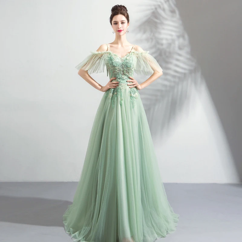Новое Элегантное Мятное зеленое вечернее платье длина в пол вышивка бисером Сексуальная Иллюзия формальное платье халат De Soriee